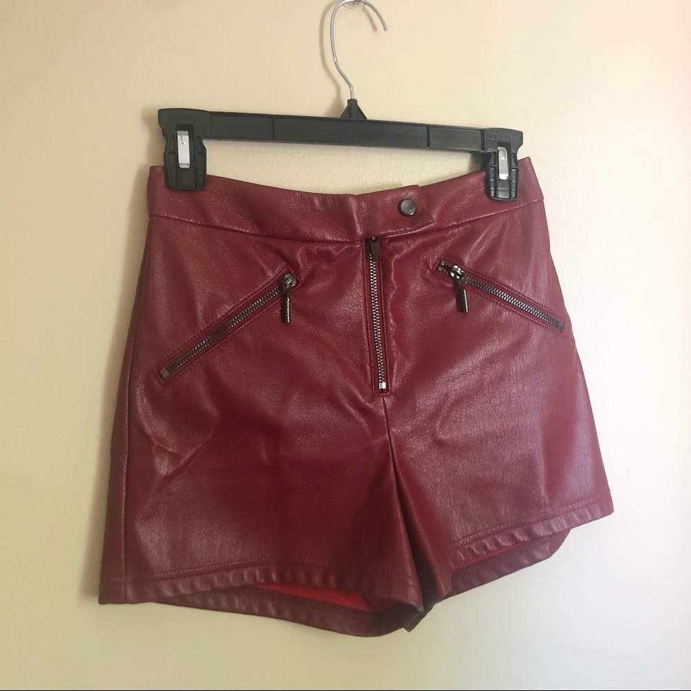 Guess Women’s red faux leather high waisted shorts